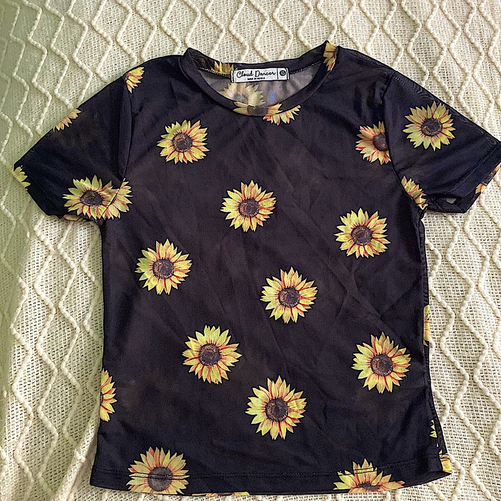 black mesh sunflower top